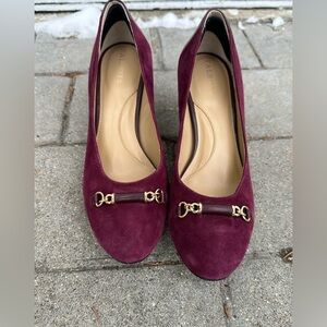 Talbots Burgundy Suede Loafers with Gold Horsebit Accent
